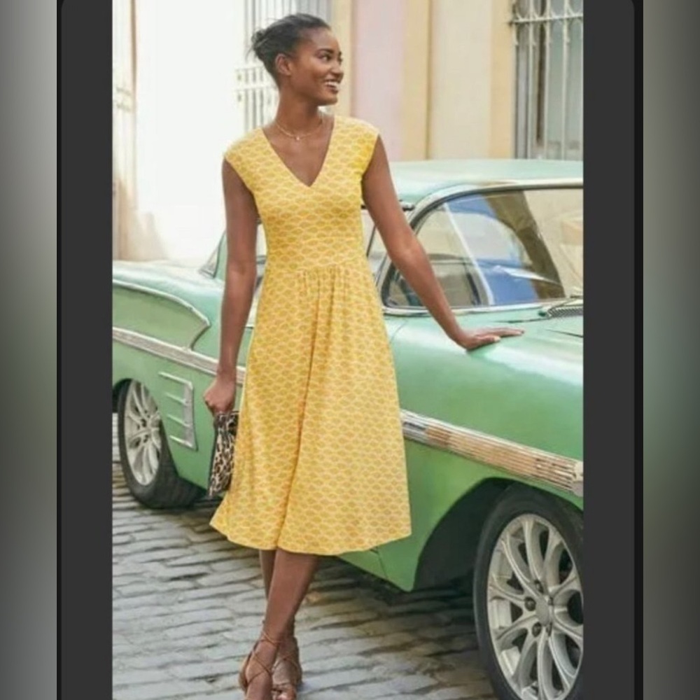 Boden Odilie Sleeveless Jersey Dress US 10R Tuscan Sun Deco Palm